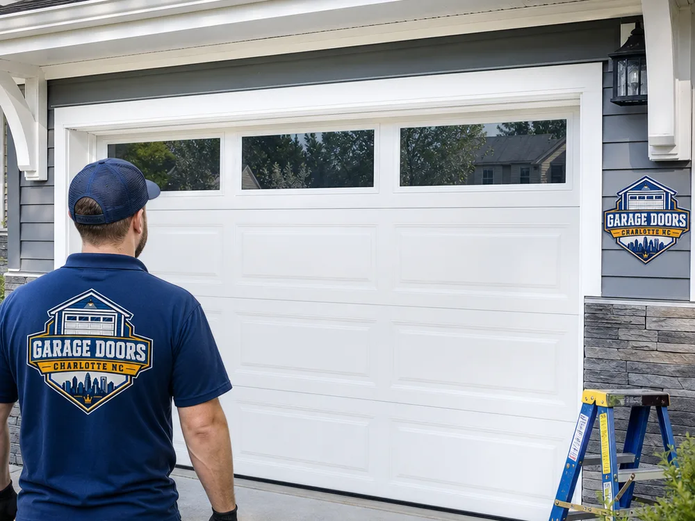 New residential sectional garage door with clean track work, top seal contact, and perimeter weatherstripping